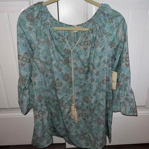 NWT Misia Bell Sleeve Floral Peasant Top Boho Blouse Size S